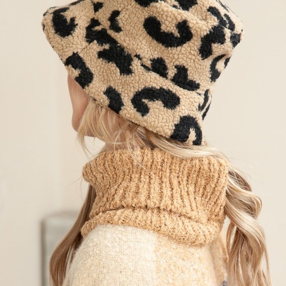 Leopard Print Winter Hat - Tan and Black - One Size fits most - Stay warm & hip - Picture 9 of 10